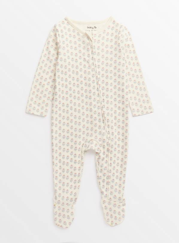 Cream Floral Zip Through Sleepsuit Up to 3 mths